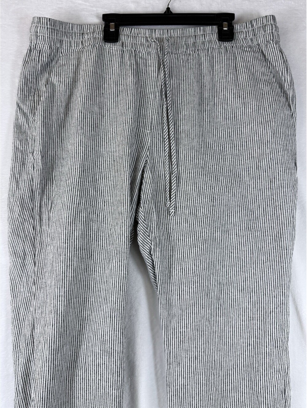 J Crew Linen Pants 16 Black White Striped Pull On Womens